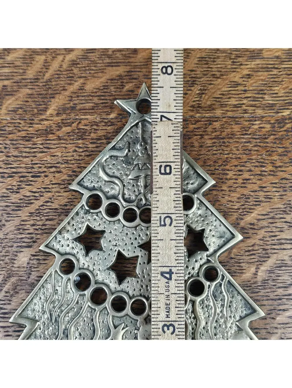 Vintage Solid Brass Christmas Tree Trivet | Teddy Bear Toy Car Kitchen Decor